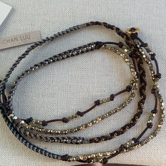 CHAN LUU beaded wrap bracelet leather with gold/silver tone nuggets NEW RARE - Picture 10 of 15